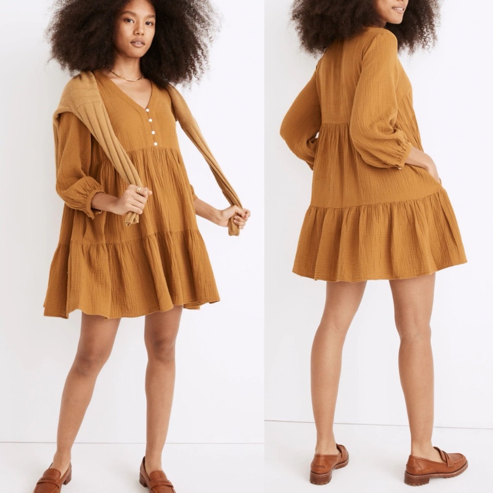 Madewell Lightspun Colette Mini Dress in Antique Gold Burnt Orange / Brown 6